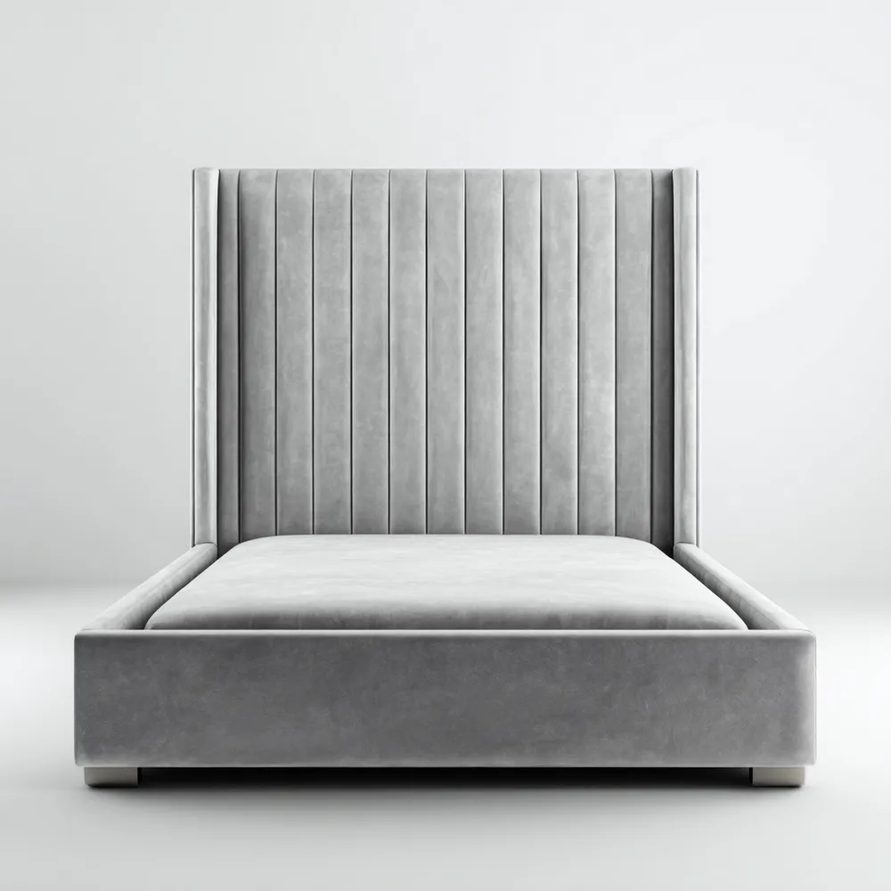 Cama doble tapizada 200x160x120 cm – Gris – Diseño contemporáneo