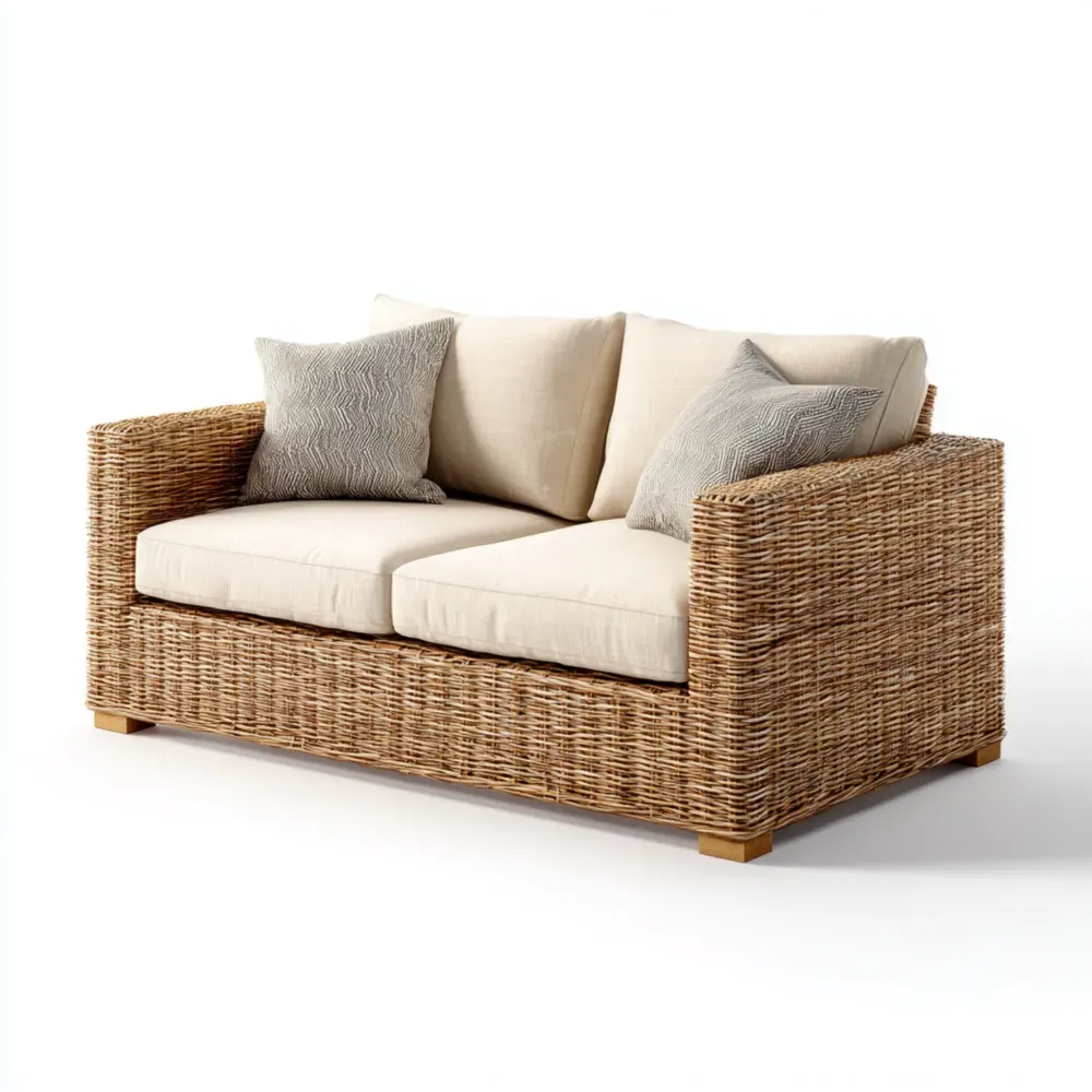 Sofá de jardín mimbre acolchado 140x80x75 cm – Beige – Diseño clásico