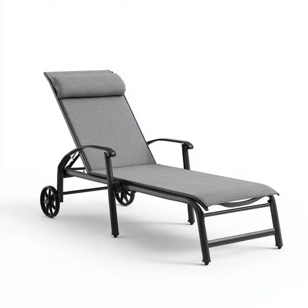 Tumbona de jardín moderna con ruedas de aluminio 200x65x35 cm – Gris