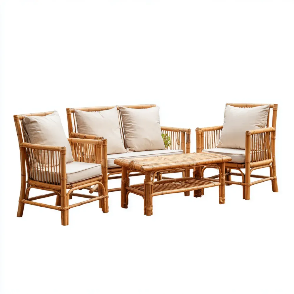 Conjunto de Sofás de Jardín de Ratán Natural 4 Piezas 85x75x80 cm - Beige