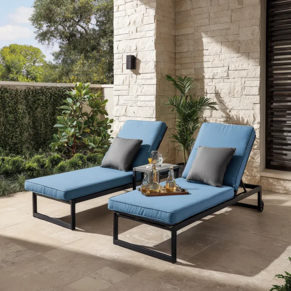 Silla de Descanso para Jardín de Metal y Tela 196x66x33 cm – Azul – Diseño Moderno