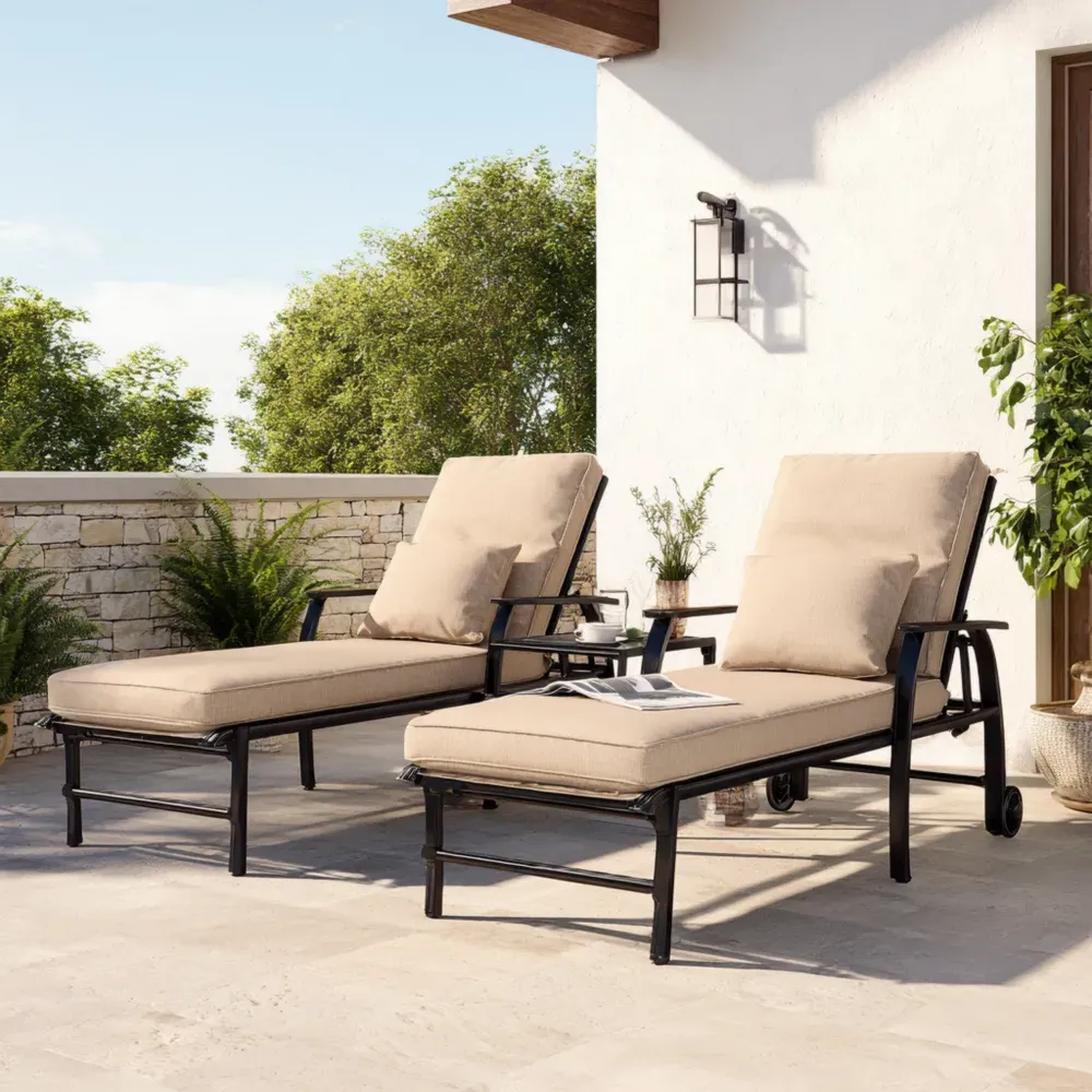 Tumbona de jardín Aluminio Acolchada 200x70x35 cm - Beige - Diseño Moderno