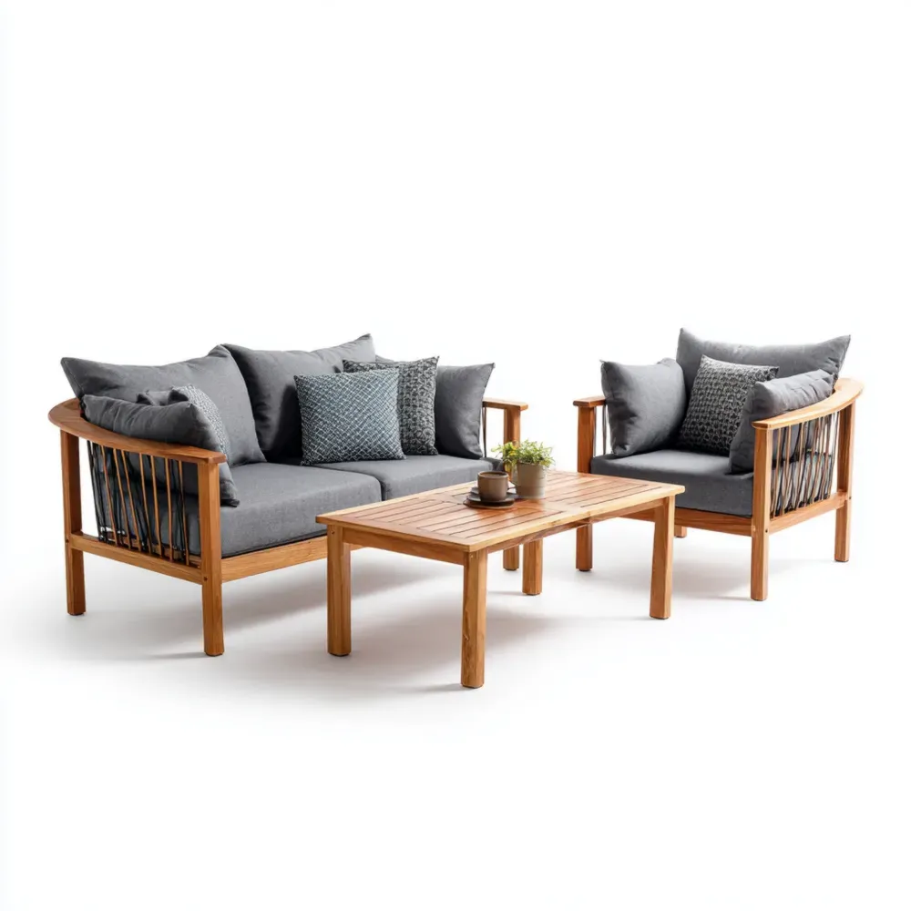 Conjunto de sofás de jardín de madera y tela 150x80x75 cm - Gris Oscuro