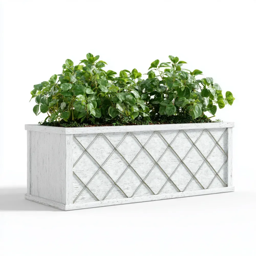 Jardinera de madera blanca 120x30x50 cm – Estilo clásico