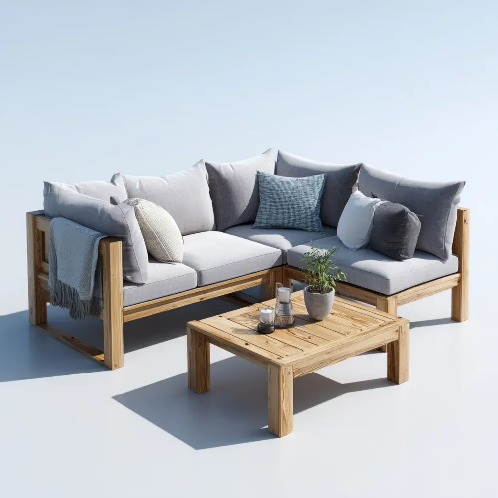 Sofá de Esquina para Jardín Madera y Tela 200x200x75 cm - Gris Claro - Diseño Contemporáneo