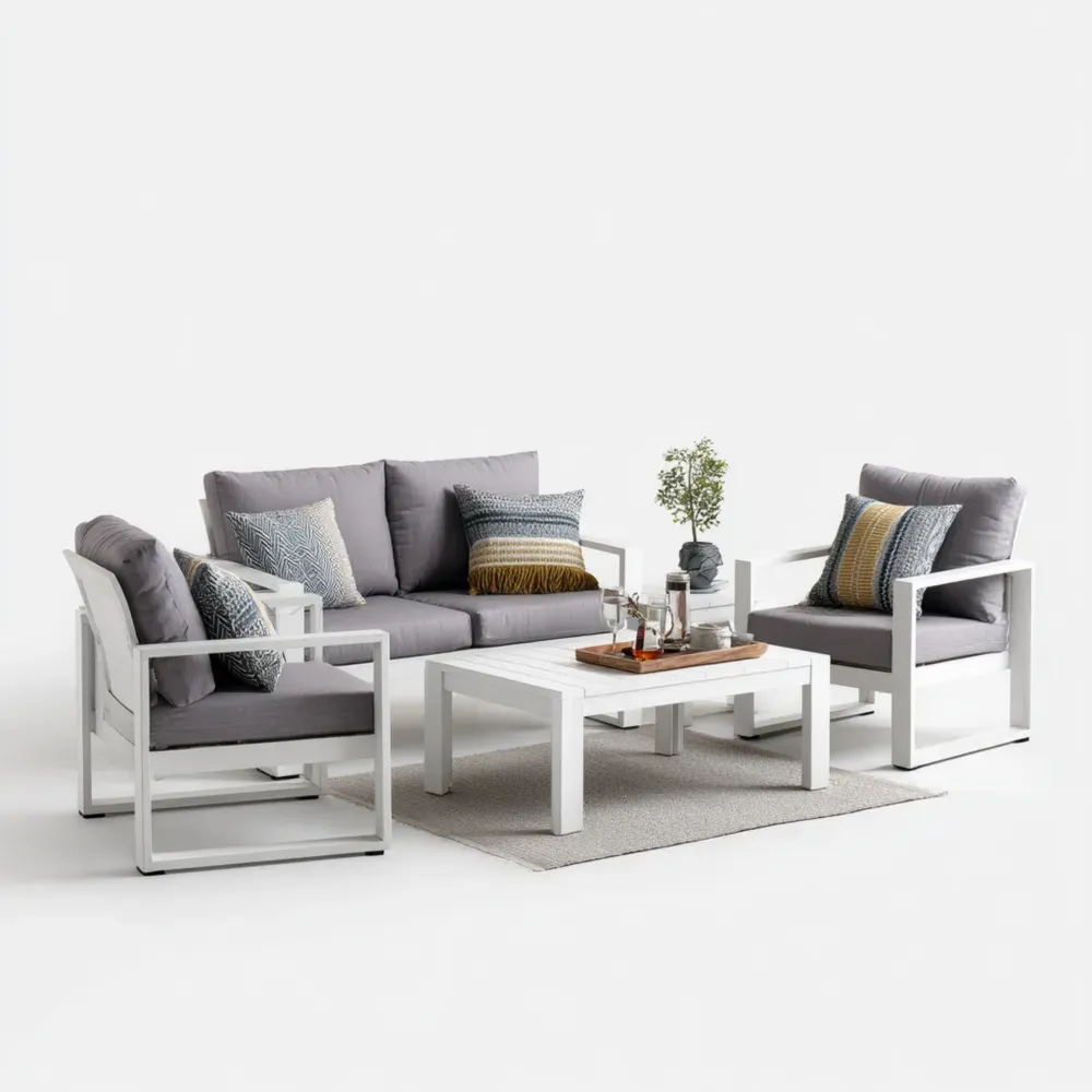 Set de Sofás para Patio Aluminio 4 Piezas 180x75x80 cm Cojines Gris - Diseño Moderno