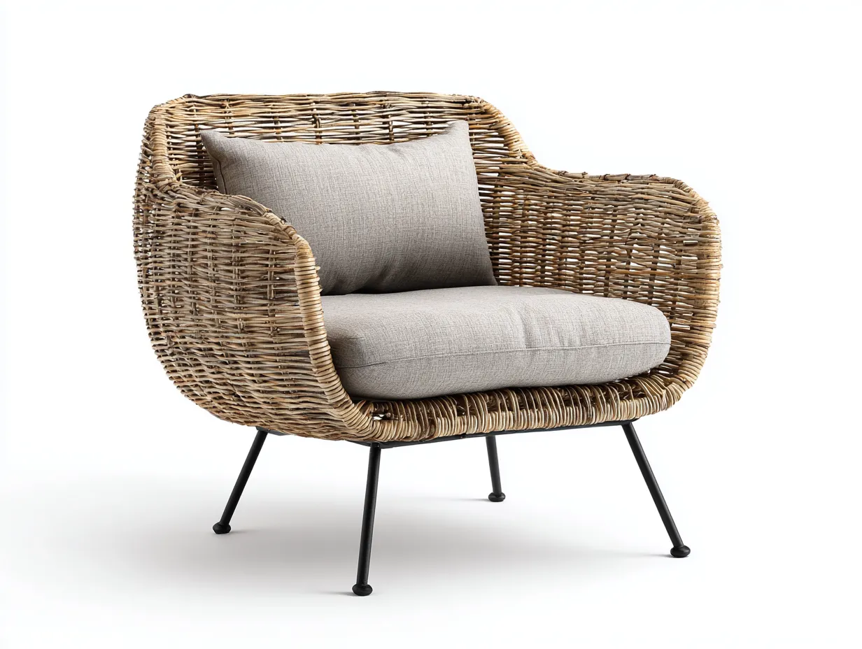 Sillones de ratán con cojines y base metálica 82x78x80 cm - marrón y beige - diseño natural para jardín y terraza-Homiupmart