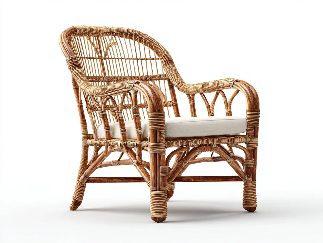 Sillón de ratán natural con cojín 75x70x85 cm marrón claro para interior - estilo natural artesanal-Homiupmart