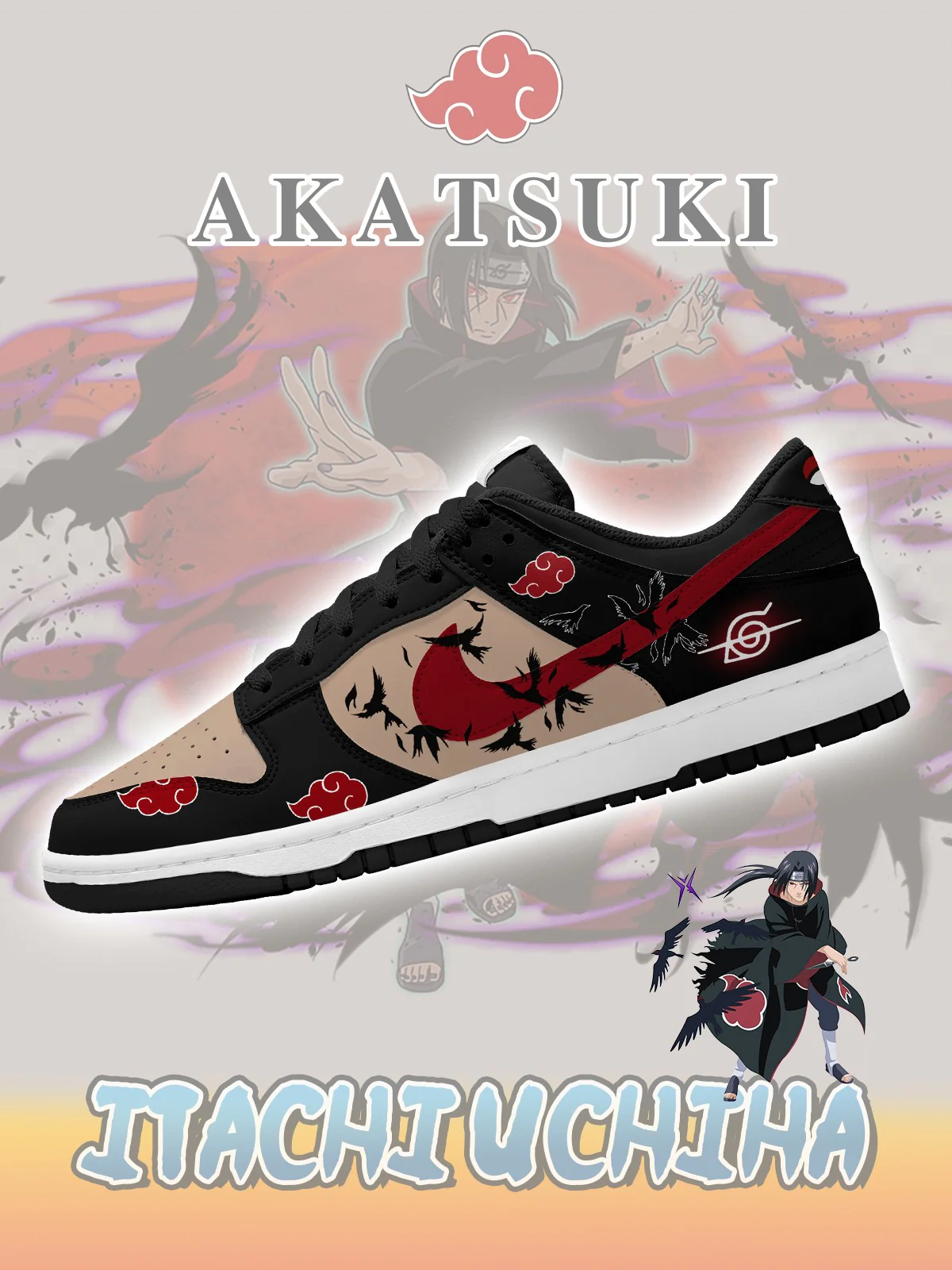 Akatsuki Itachi Uchiha V.6 Custom Court-Low Sneakers
