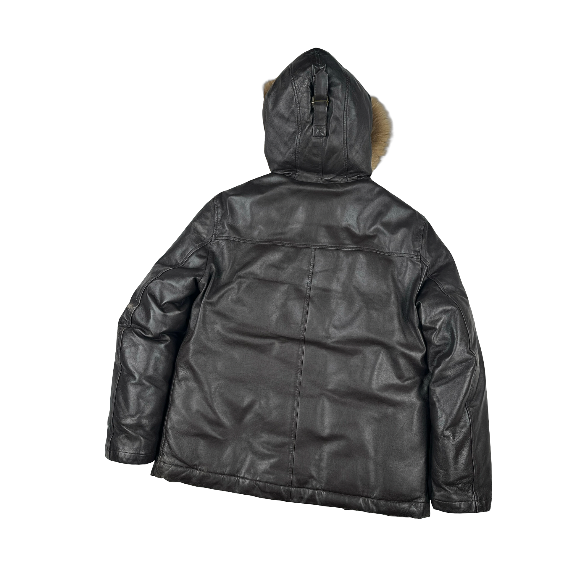 BAPE Nigo Era Brown Heavyweight Leather Fur Hooded Down Filled Jacket