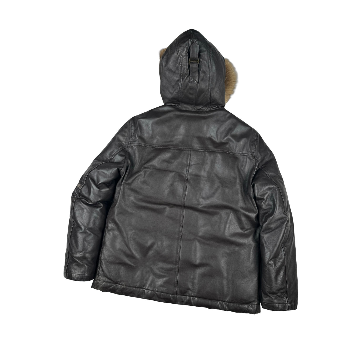 BAPE Nigo Era Brown Heavyweight Leather Fur Hooded Down Filled Jacket