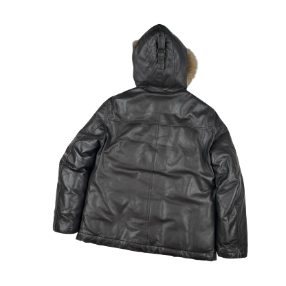 BAPE Nigo Era Brown Heavyweight Leather Fur Hooded Down Filled Jacket