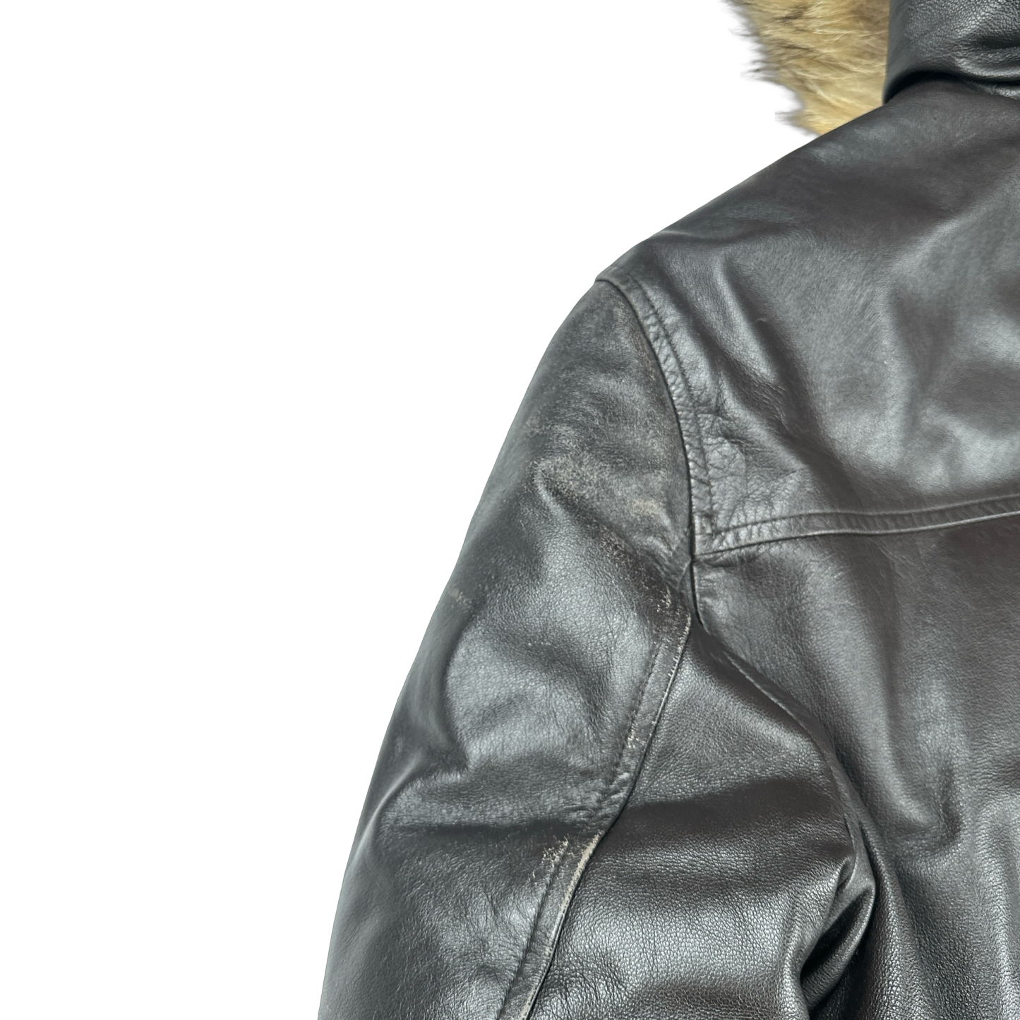 BAPE Nigo Era Brown Heavyweight Leather Fur Hooded Down Filled Jacket