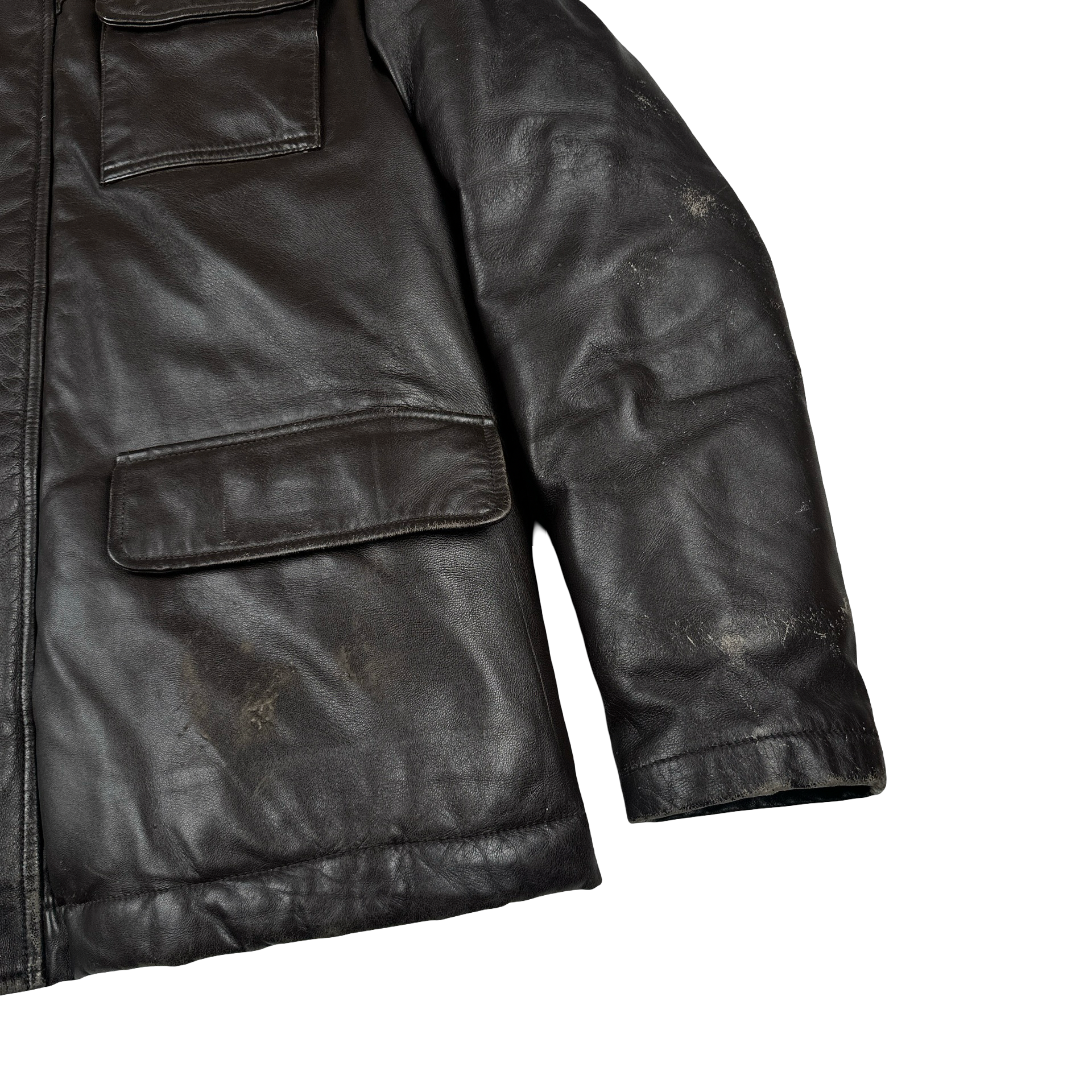 BAPE Nigo Era Brown Heavyweight Leather Fur Hooded Down Filled Jacket