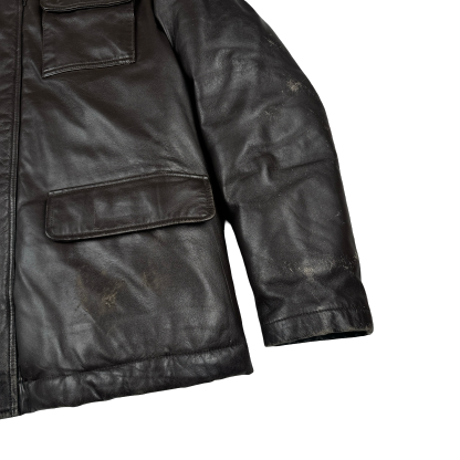 BAPE Nigo Era Brown Heavyweight Leather Fur Hooded Down Filled Jacket