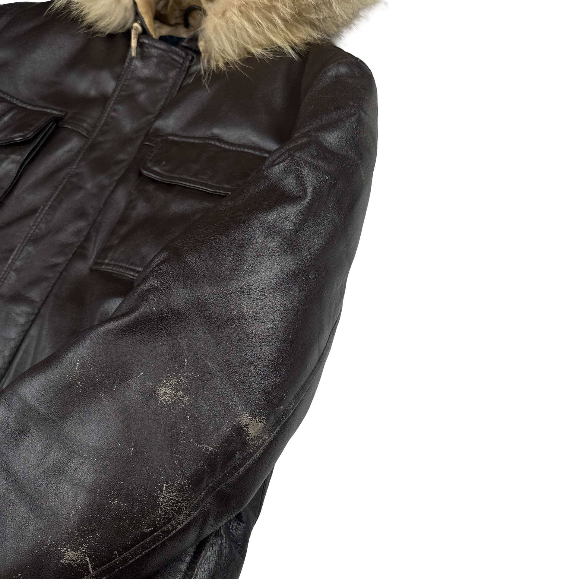 BAPE Nigo Era Brown Heavyweight Leather Fur Hooded Down Filled Jacket