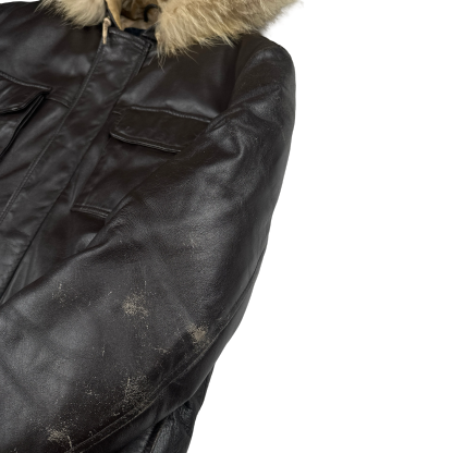 BAPE Nigo Era Brown Heavyweight Leather Fur Hooded Down Filled Jacket