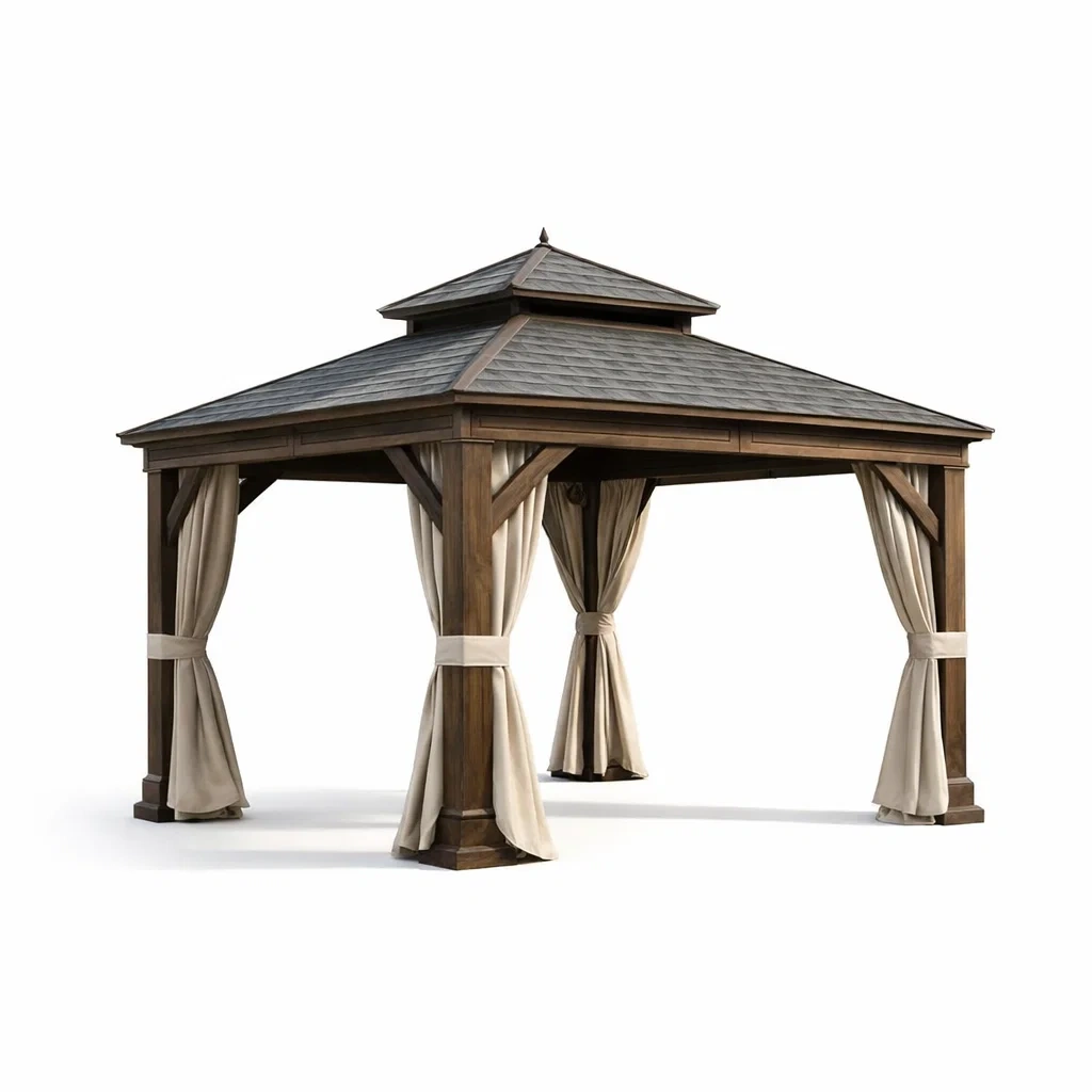 Gartenpavillon Holz Polyester Vorhängen Braun 300x300x280 cm