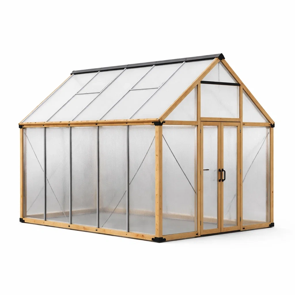 Gewächshaus Holzrahmen Polycarbonat Platten 300x200x200 cm