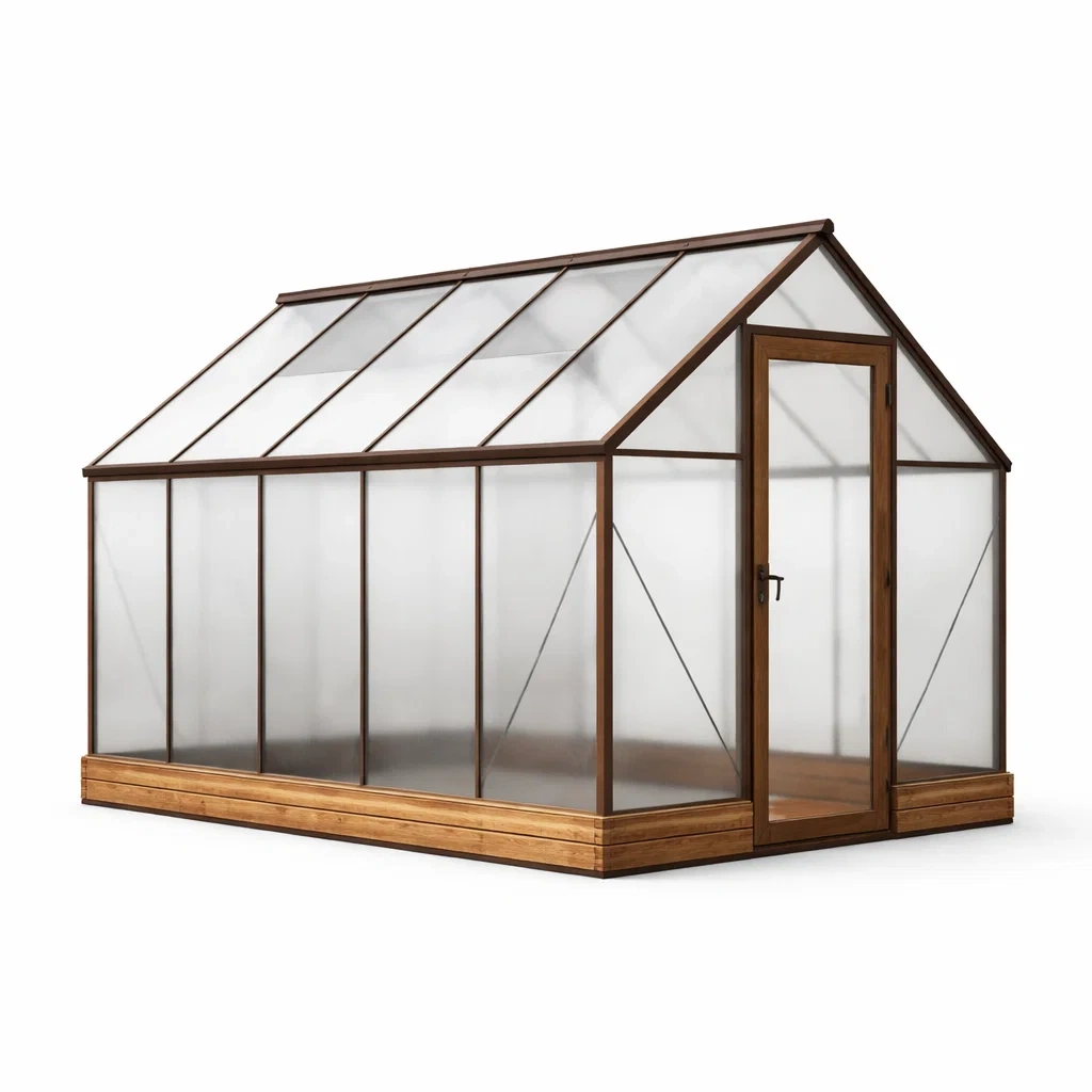 Gewächshaus Holzrahmen Polycarbonatplatten Transparent Braun 300x200x220 cm