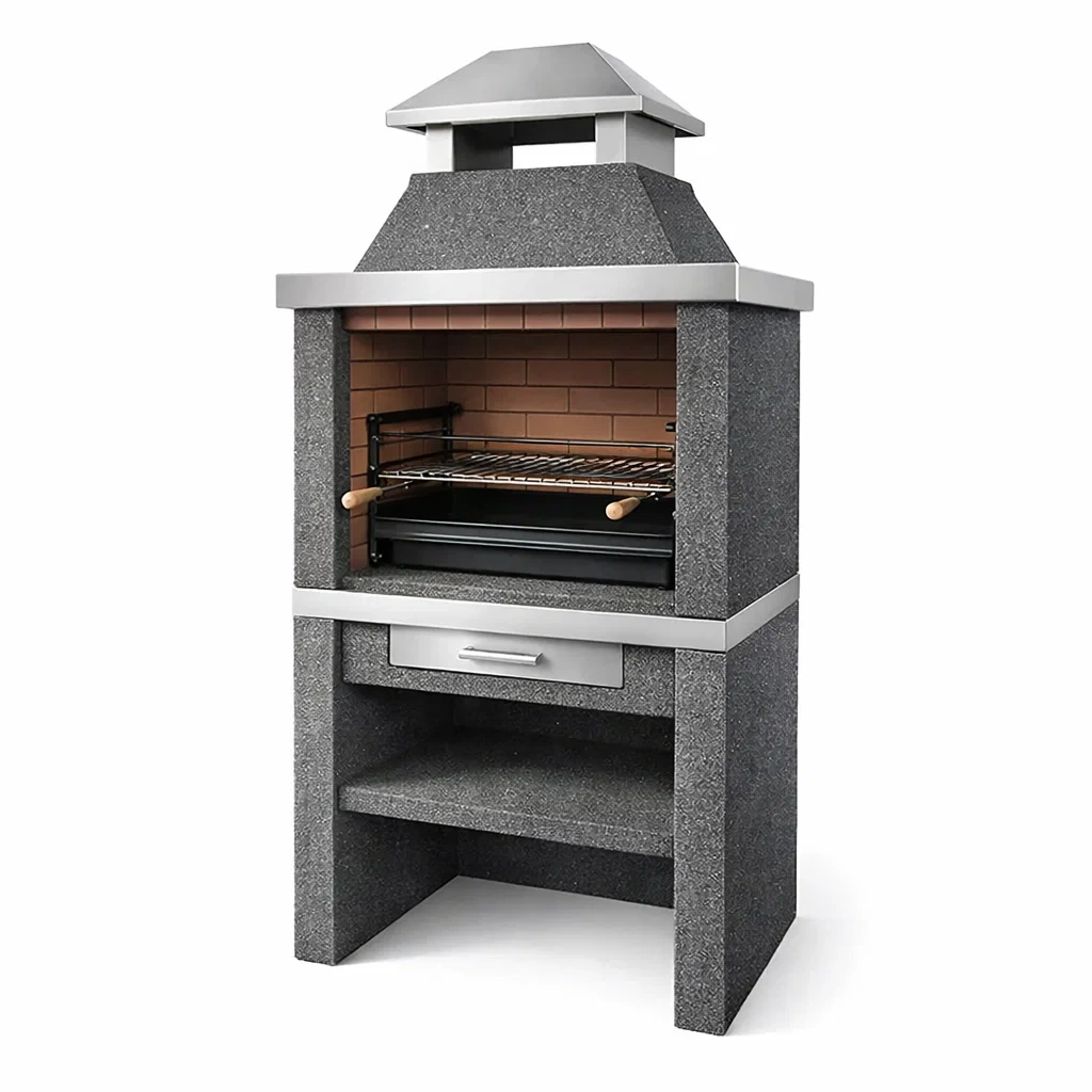 Grillkamin Beton Edelstahldetails Grau 120x200x70 cm