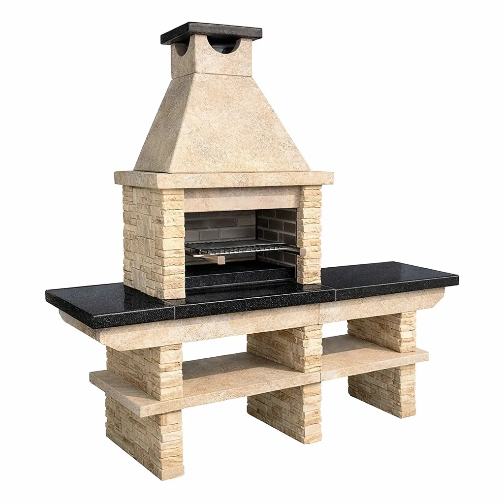 Grillkamin Beton Natursteinoptik Granitablage 200x70x180 cm