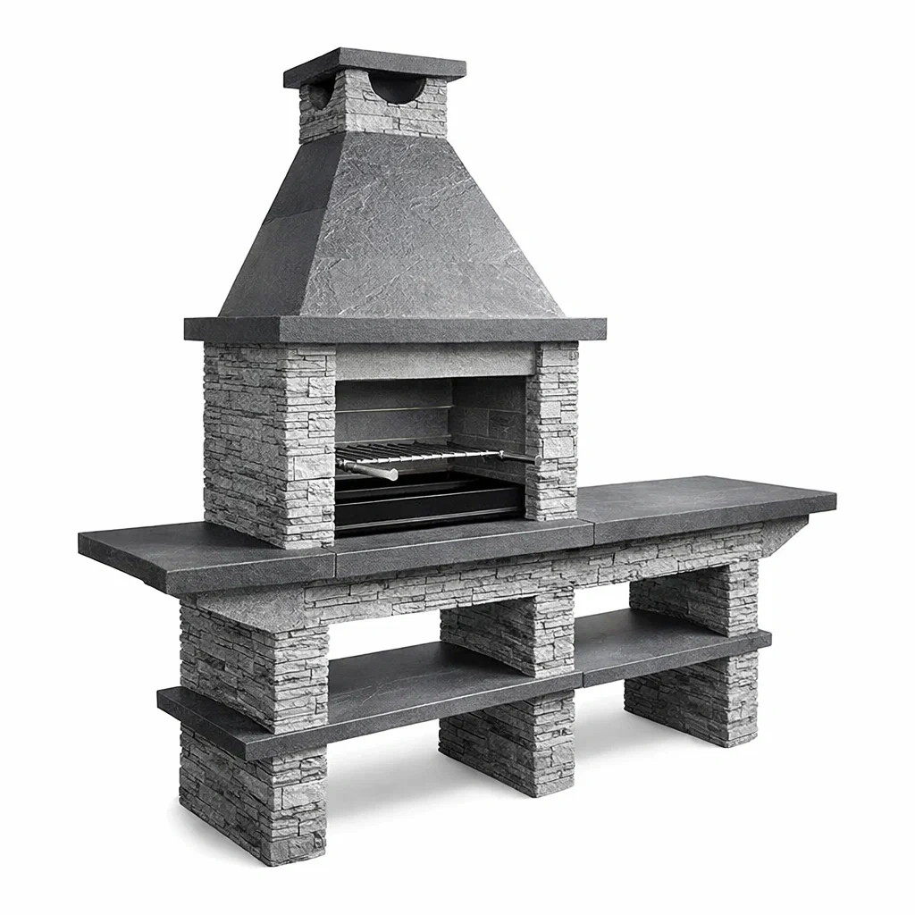 Grillkamin Stein Edelstahlrost Grau 210x80x200 cm