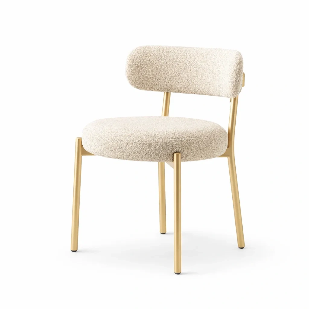Essstuhl Bouclé Stoff Creme Metallrahmen