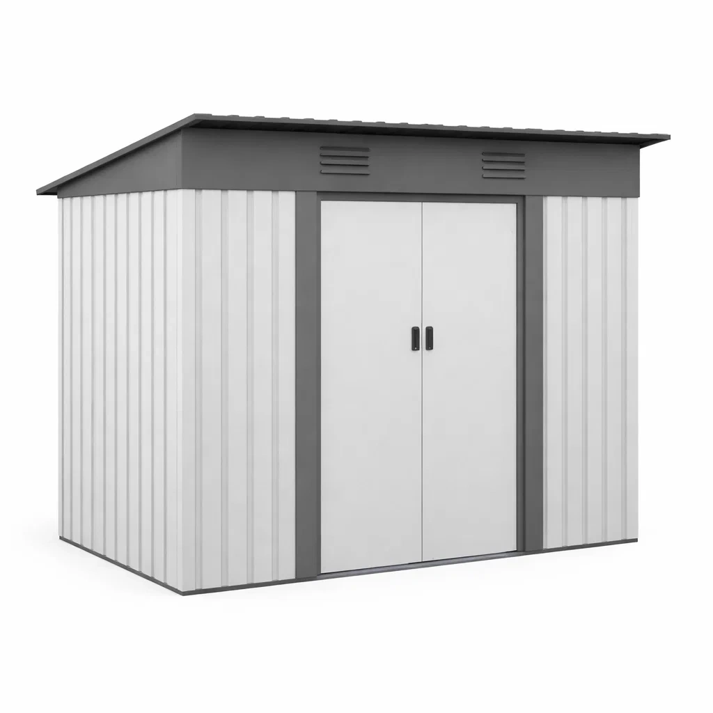 Gartenhaus Metall Grau Weiß 213x127x185 cm