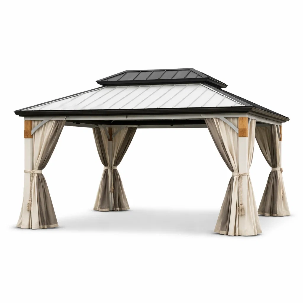 Gartenpavillon Aluminium Stahl Polyester Vorhängen Beige