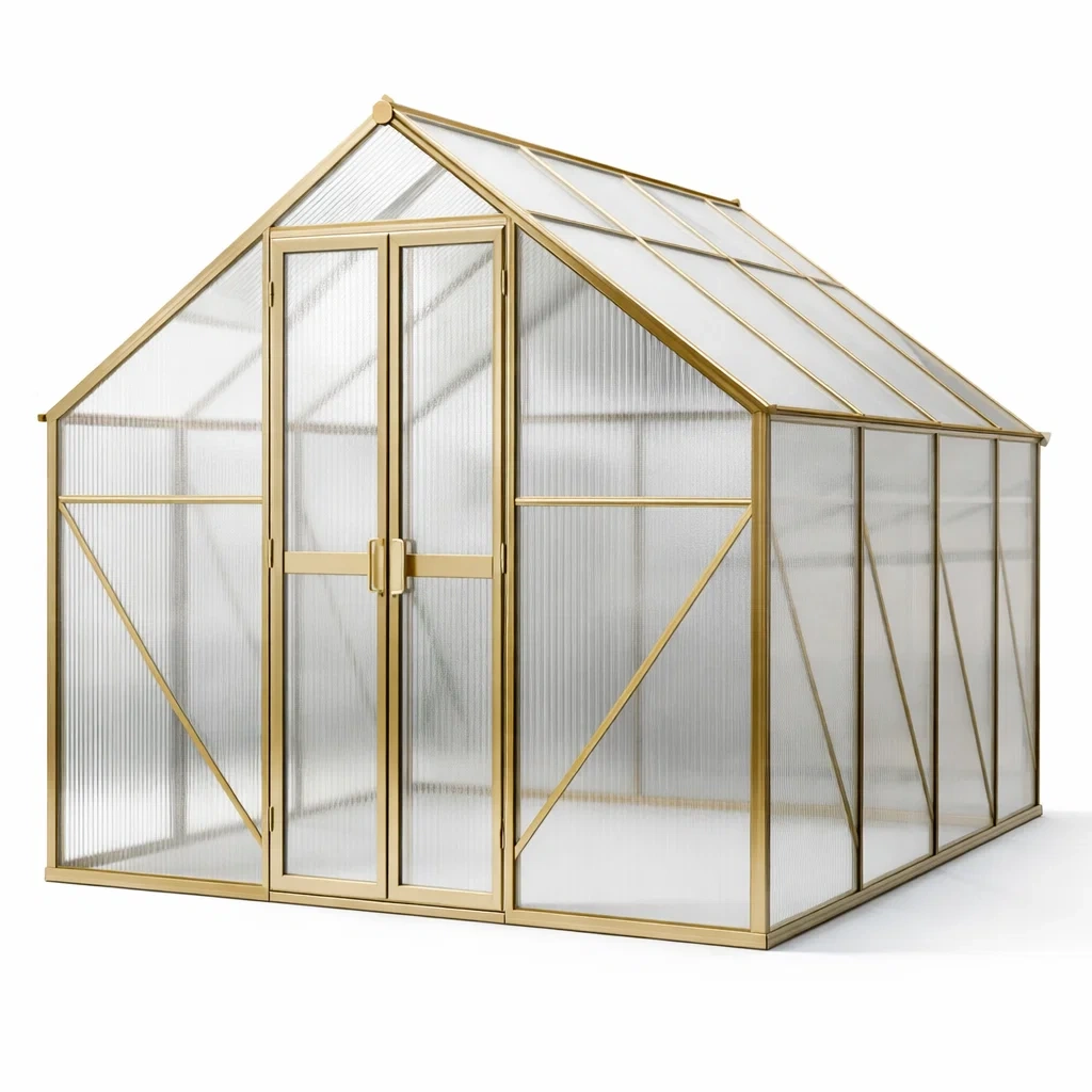 Gewächshaus Aluminium Polycarbonat Gold 372x250x240 cm