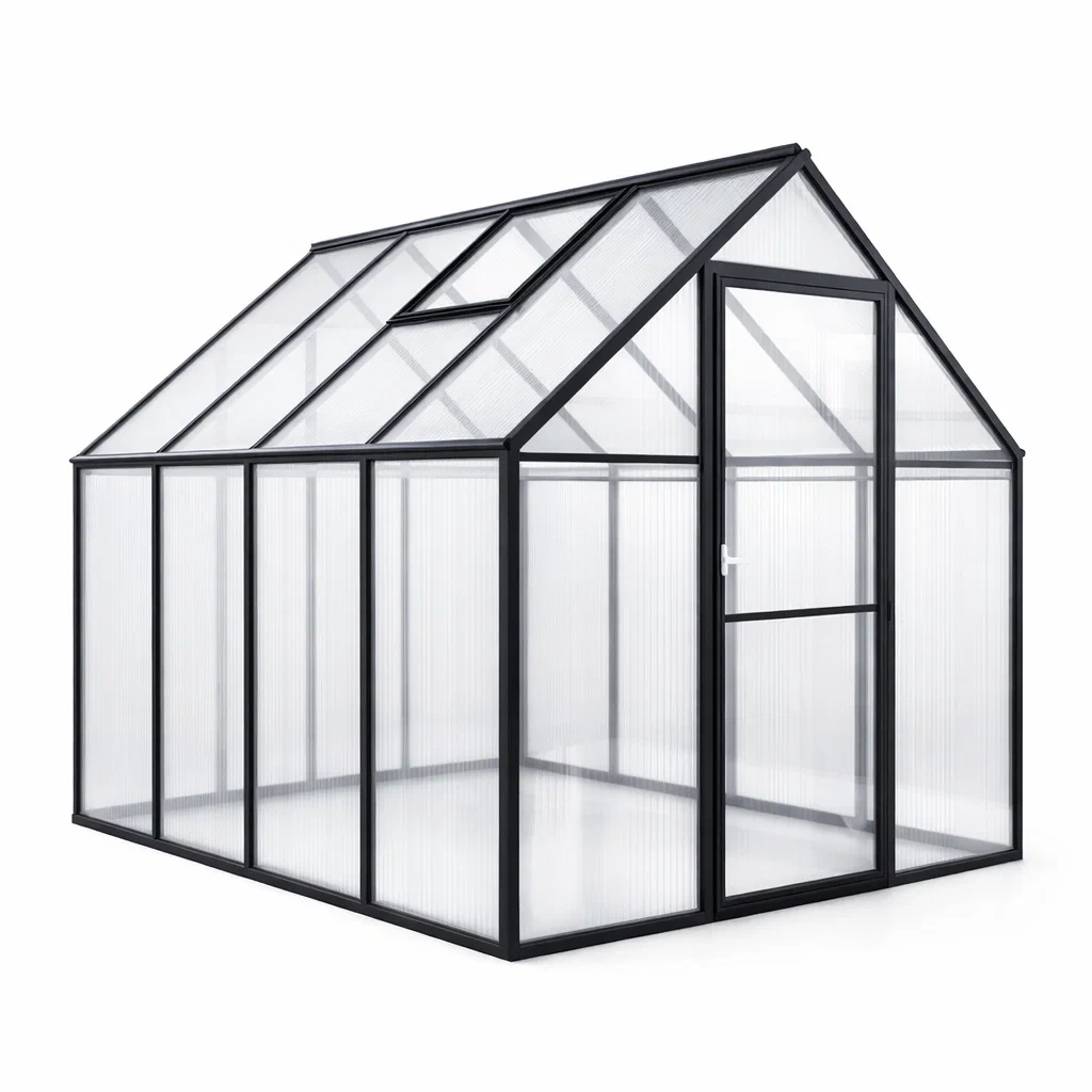 Gewächshaus Aluminium Polycarbonat Schwarz Transparent 190x185x210 cm