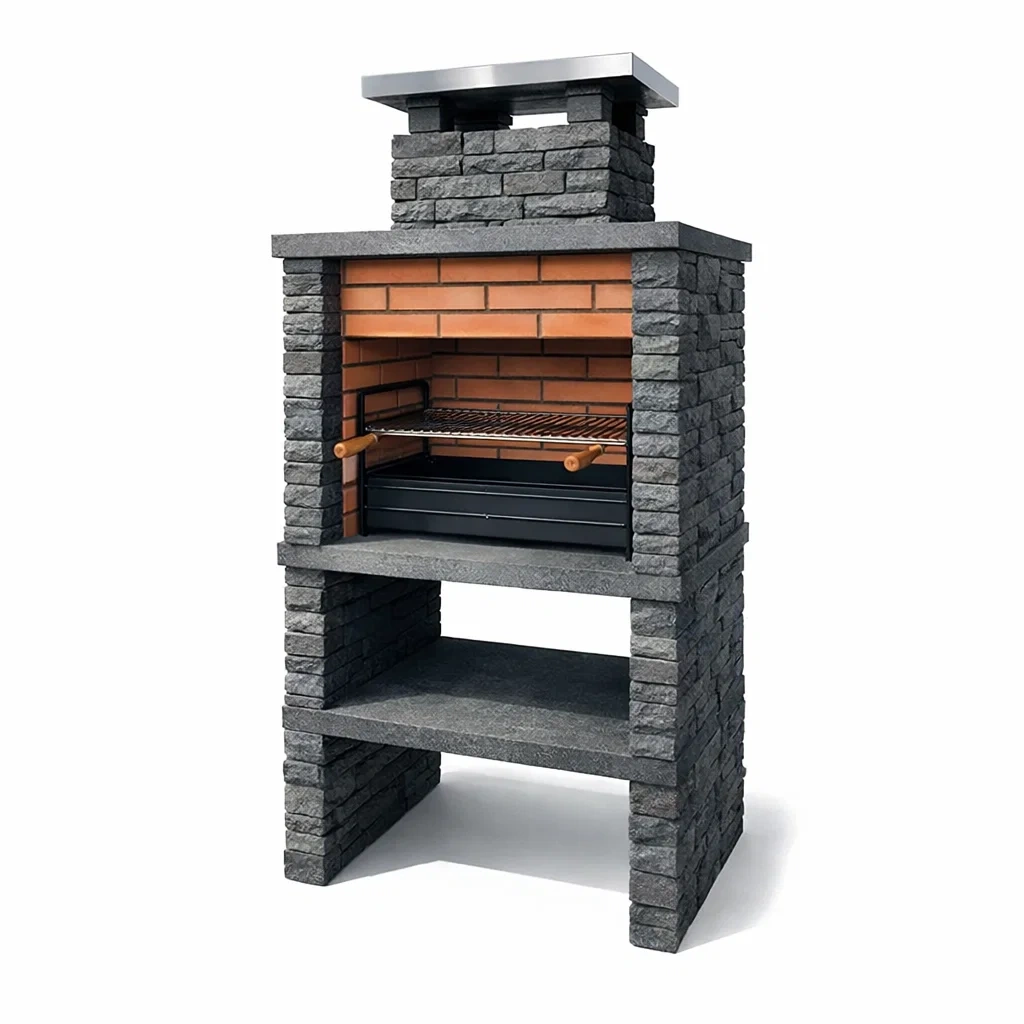 Grillkamin Naturstein Ziegel Edelstahlschornstein