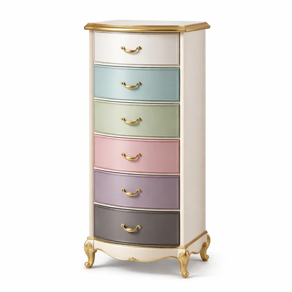 Kommode Holz mit 6 Schubladen Mehrfarbig mit Goldakzent