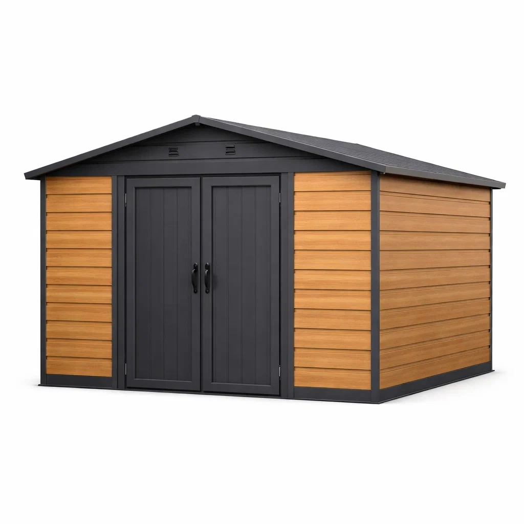 Gartenhaus Metall Doppeltür Holzoptik 340x320x220 cm