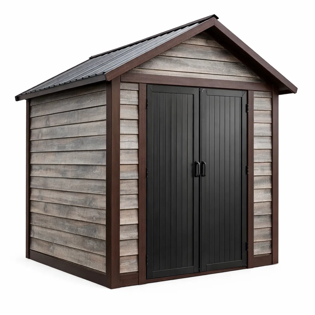 Gartenhaus Holzoptik Metall Schwarz 200x130x210 cm