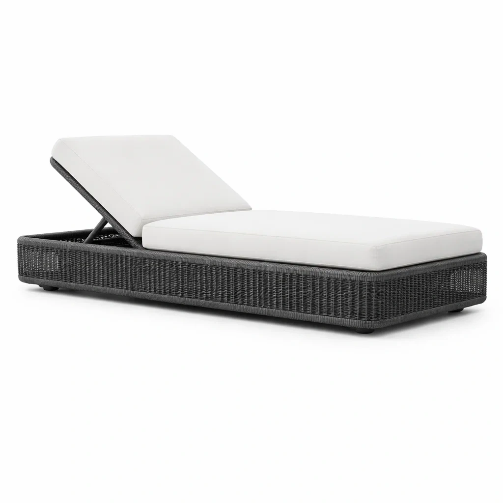 Gartenliege Polyrattan Schwarz Weiß Verstellbare Rückenlehne