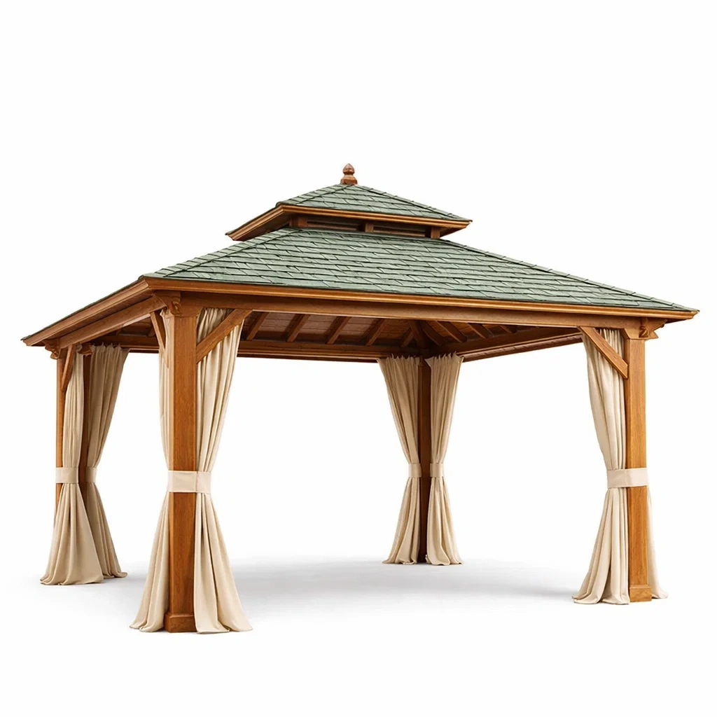 Gartenpavillon Eichenholz Polyester Vorhängen Grün