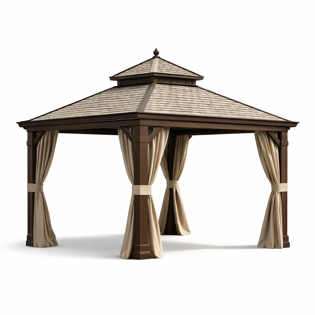 Gartenpavillon Aluminium Stahl Polyester Vorhängen Braun Beige