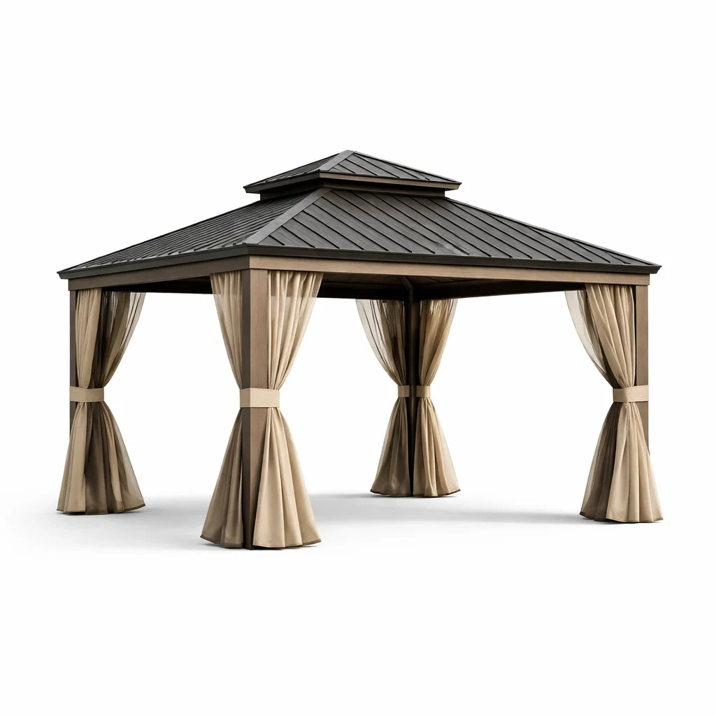 Gartenpavillon Aluminium Polycarbonatdach Braun Beige