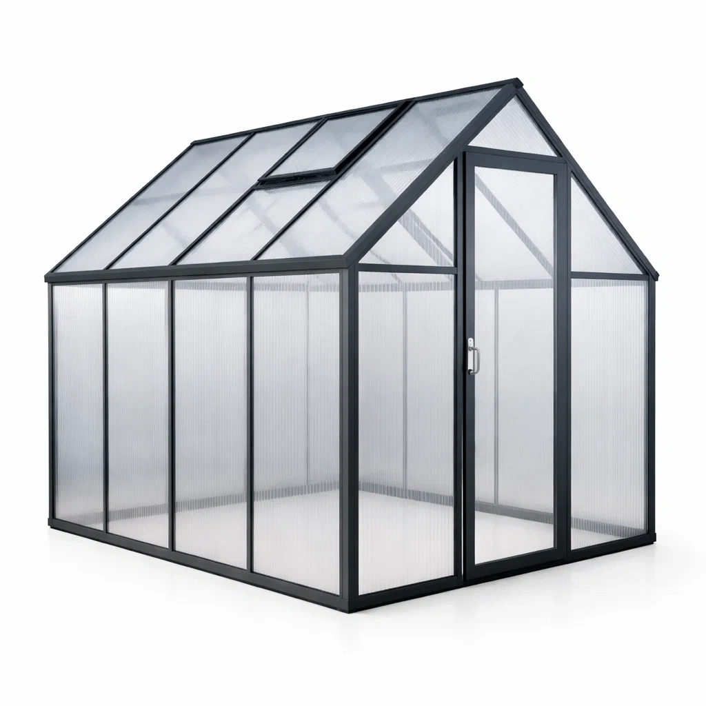 Gewächshaus Aluminium Polycarbonat Schwarz Transparent 190x190x195 cm
