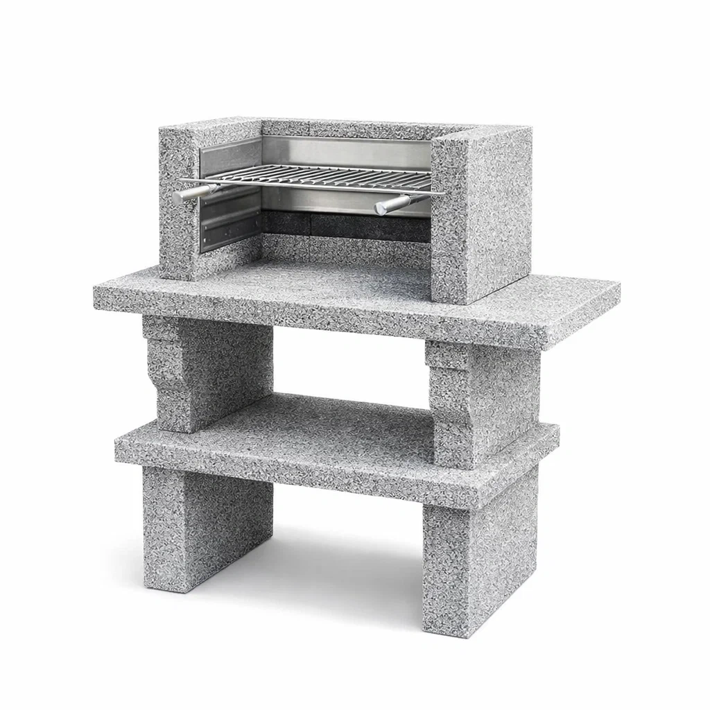 Grillkamin Beton Edelstahlrost Grau 110x70x135 cm