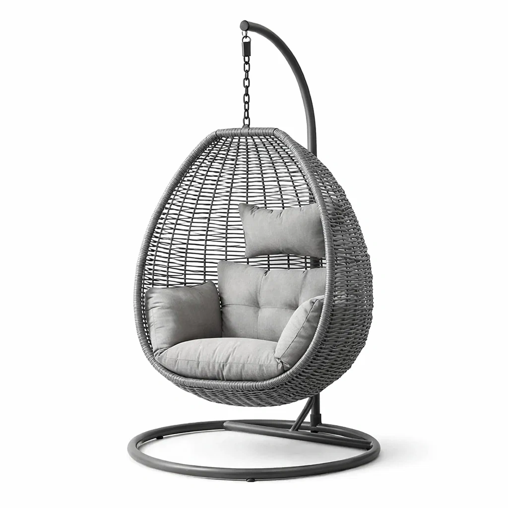 Hängesessel Polyrattan Anthrazit mit Stahlrahmen