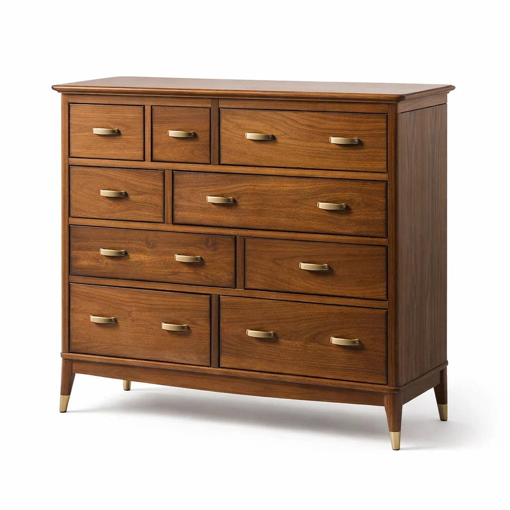 Kommode Nussbaum Braun mit 9 Schubladen 110 x 40 x 90 cm