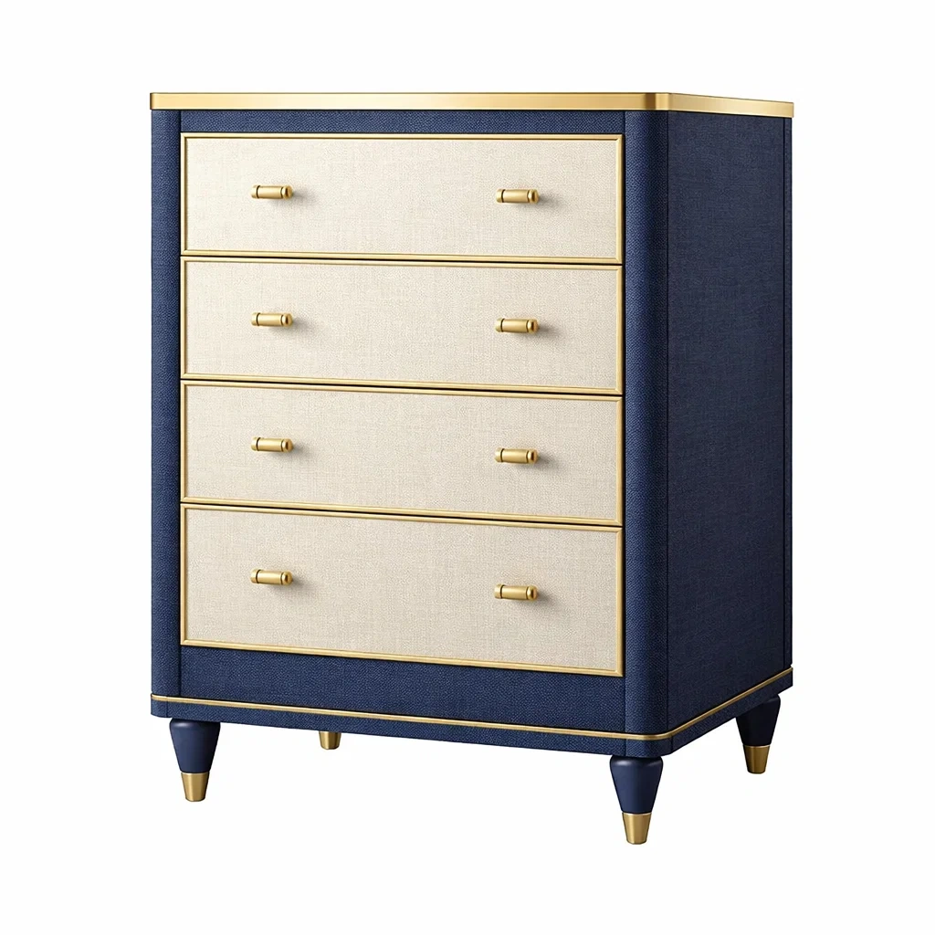 Kommode MDF Leinen Blau Beige mit 4 Schubladen