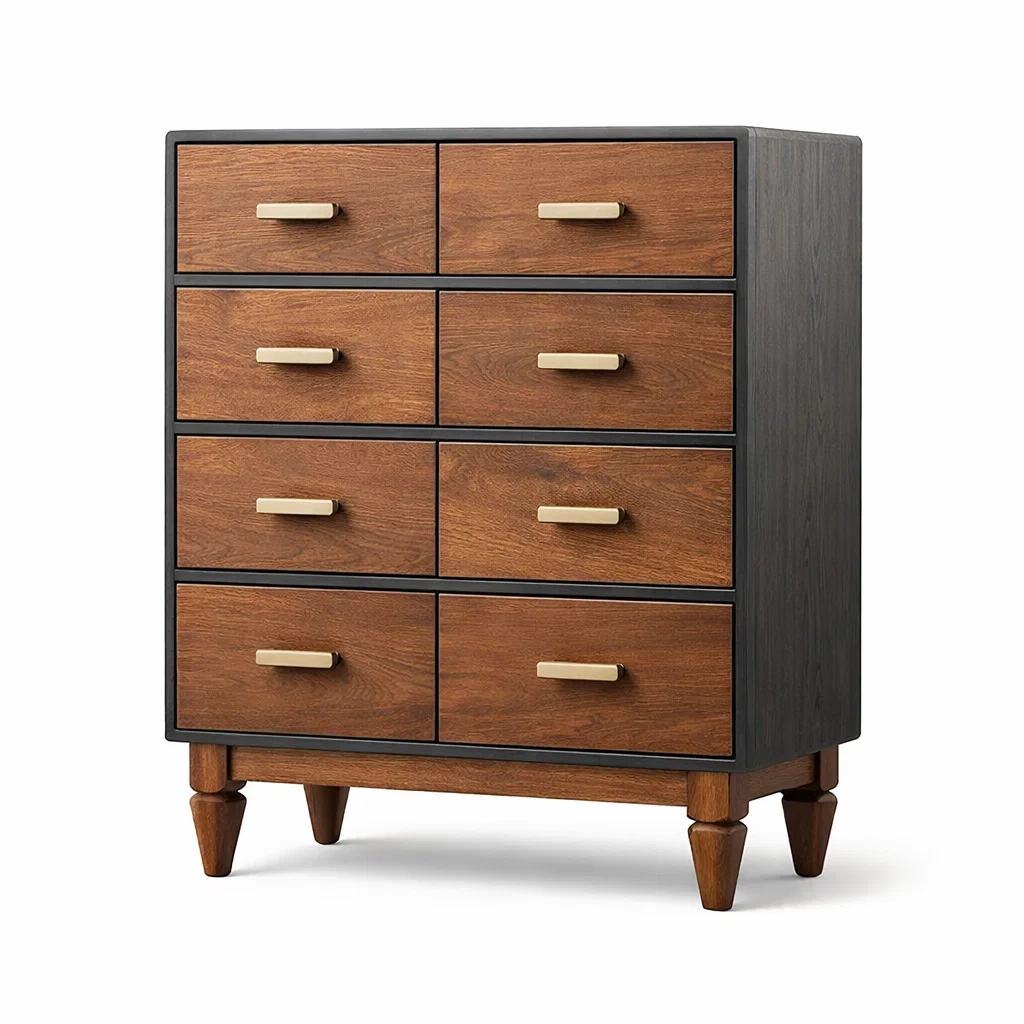 Kommode Holz mit 8 Schubladen und Metallgriffen