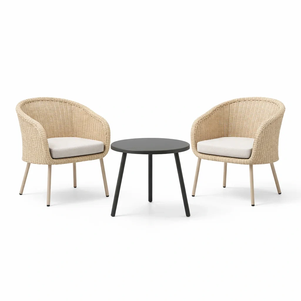 Balkonset Polyrattan mit 2 Stühlen und Tisch Beige Schwarz