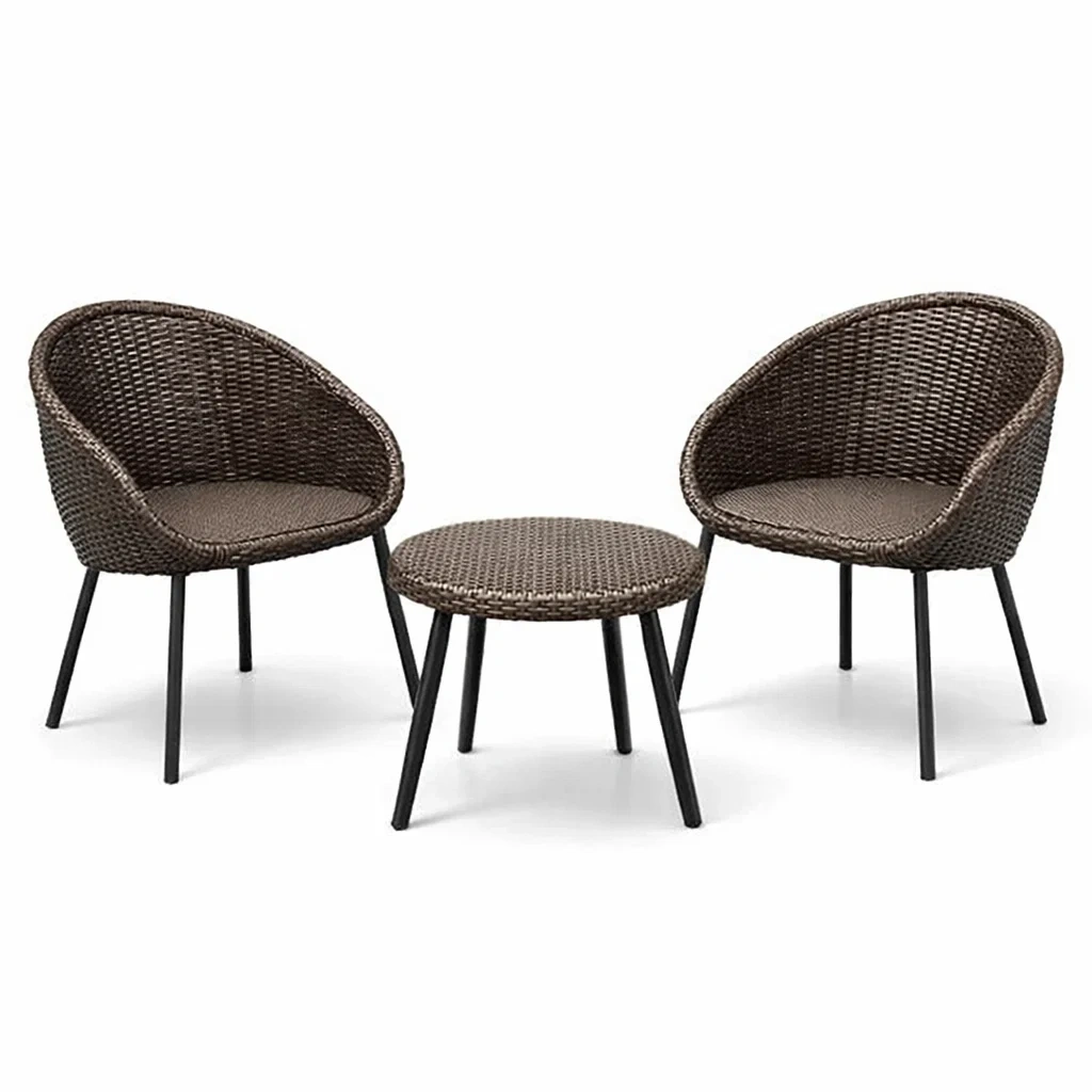 Balkonset PE Rattan Stahl Braun 3 teilig