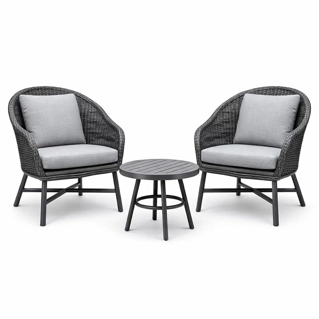 Balkonset PE Rattan Stahl Schwarz Grau 3 teilig