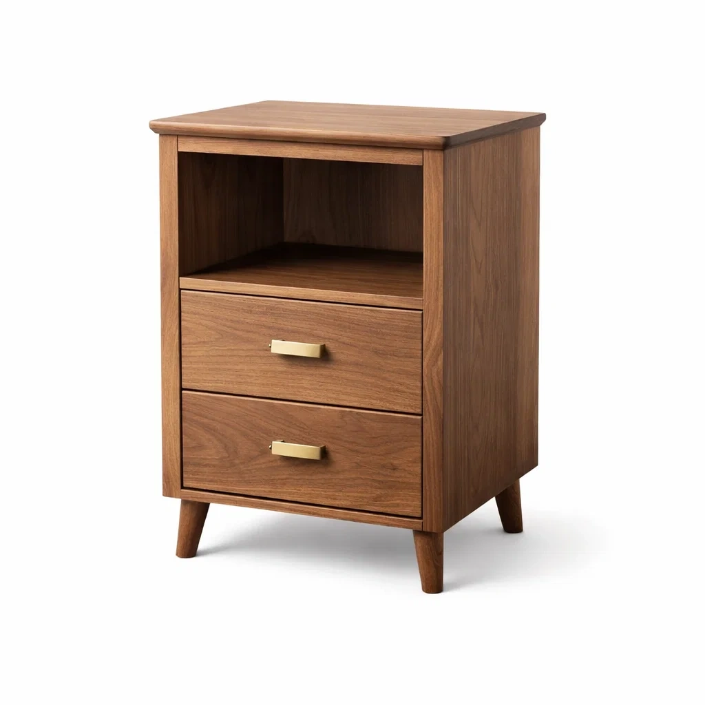 Nachttisch Holz Walnuss mit Messinggriffen